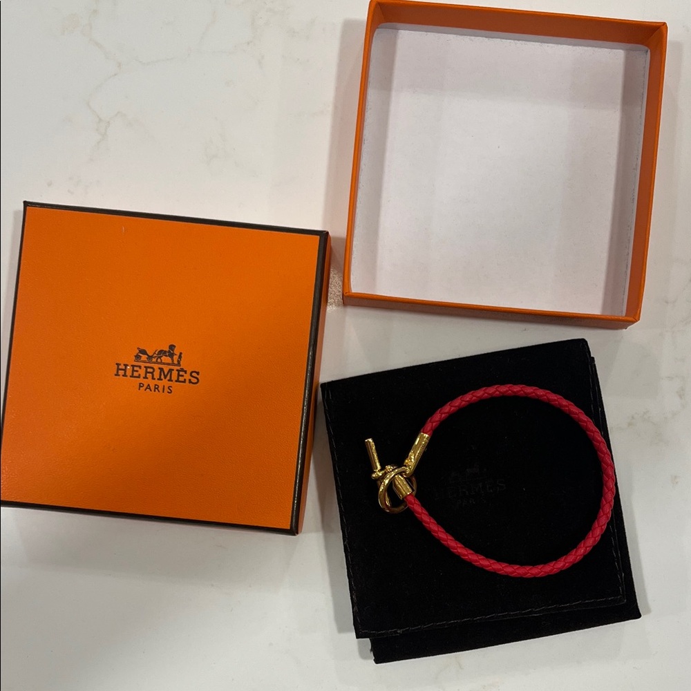 Hermes Red Bracelet with Gold Clasp